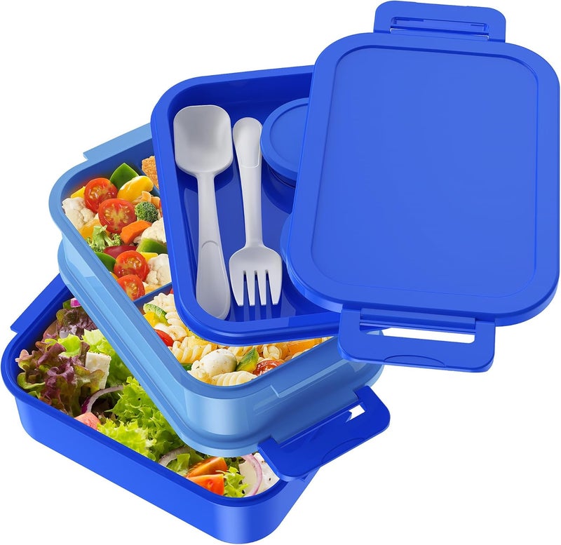 Jelife Adult Bento Lunch Box - 3 Layers Stackable Bento Lunch Box for Adults, 72oz Large All-in-One Bento Box Leak-Proof Lunch boxes with Utensil Sauce Containers, Ideal for Dining Out,Work, Blue - Image 5